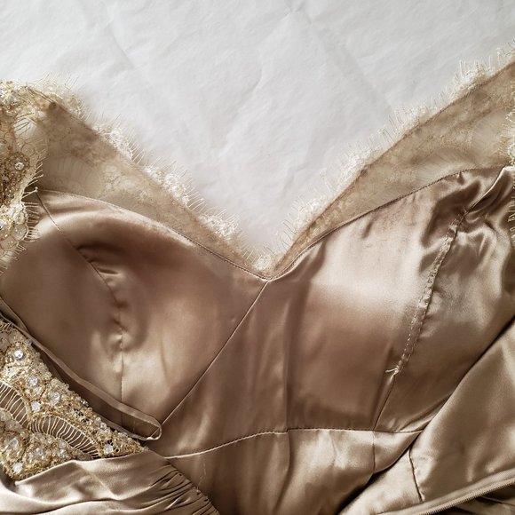 Jovani Beaded Silky Chiffon Gown Gold/Tan, Size 8 - Picture 9 of 13